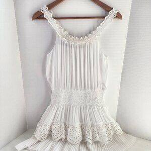 Chiffon Mini Dress Ramy Brook Womans M Carla Smocked White Mini